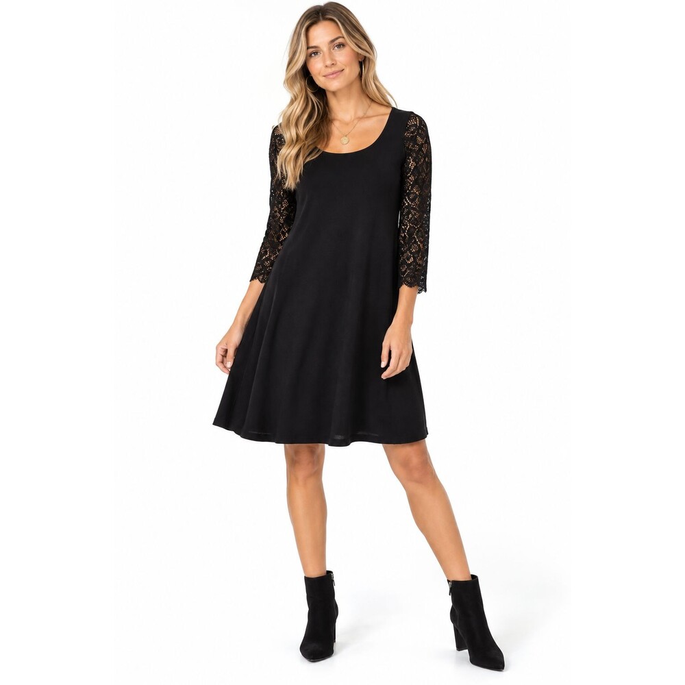 Hand Jive Dress Size Small Black Lace Sheer Sleeves Knee Length Artsy Vamp Goth